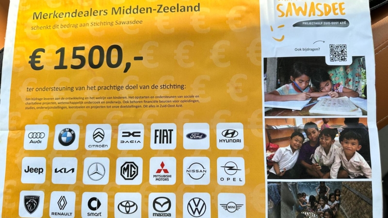 Vereniging Merkendealers Midden-Zeeland reikt cheque uit